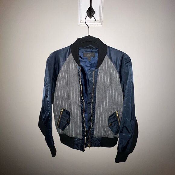 J Crew Pinstripe Bomber Jacket - Sz XS - Picture 5 of 15